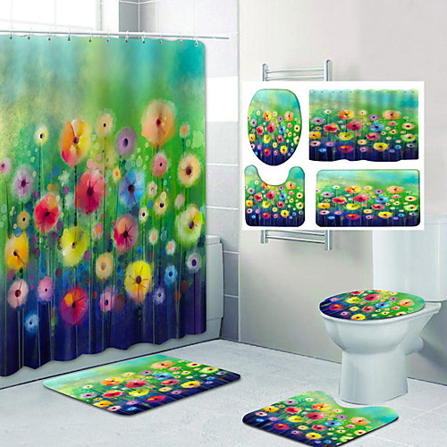 

Bathroom Shower Curtain & Mat Set Classic Polyester Waterproof