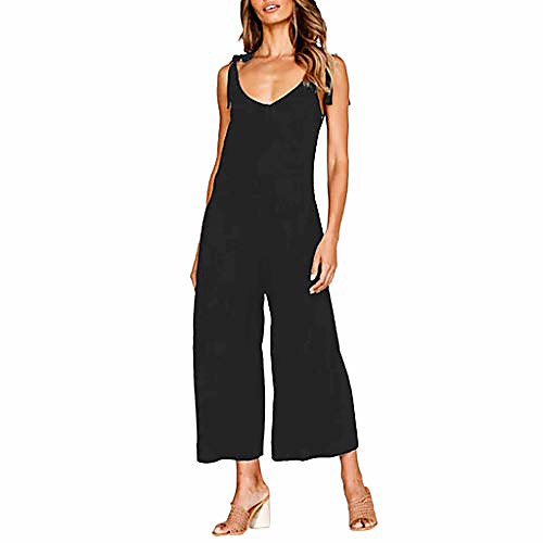 

romper for women summer v neck spaghetti strap casual wide leg long pants one piece jumpsuits bodysuits (black, s)