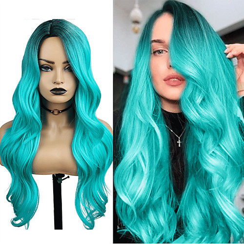 

Synthetic Wig Deep Wave Side Part Wig Medium Length Ombre Blonde Ombre Green Ombre Blue Synthetic Hair Women's Cosplay Party Fashion Blue Blonde