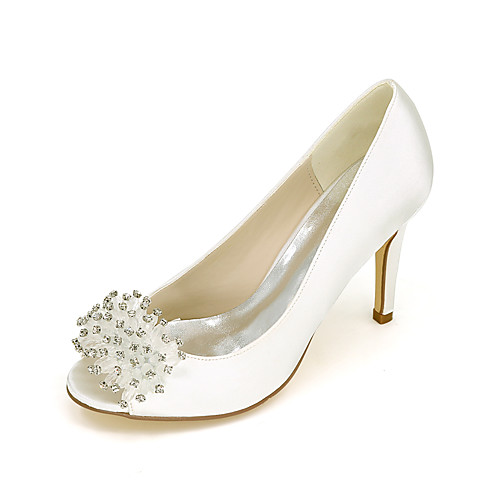 

Women's Wedding Shoes Stiletto Heel Peep Toe Wedding Pumps Satin Beading Solid Colored White Black Purple