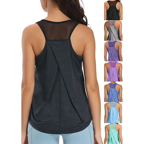 

Women's Yoga Top Racerback Gray Dark Purple Spandex Fitness Gym Workout Running Tank Top T Shirt Sport Activewear 4 Way Stretch Quick Dry Moisture Wicking High Elasticity Loose