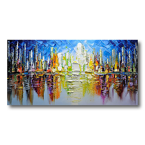 

Stretched Oil Painting Hand Painted Canvas Abstract Comtemporary Modern High Quality Blue Forest Ready to Hang