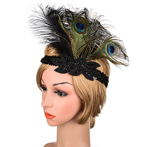 

Retro Pearl Feathers Headpiece with Feather / Crystals 1 Piece Special Occasion / Party / Evening Headpiece