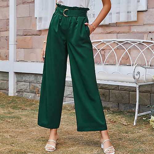 

Women's Stylish Chino Daily Going out Culotte Pants Plain Full Length Pocket Elastic Waist ArmyGreen