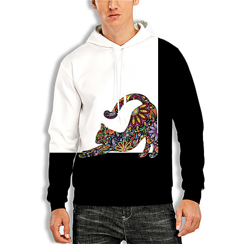 

Men's Pullover Hoodie Sweatshirt Cat Graphic Prints Print Daily Sports 3D Print 3D Print Casual Hoodies Sweatshirts White