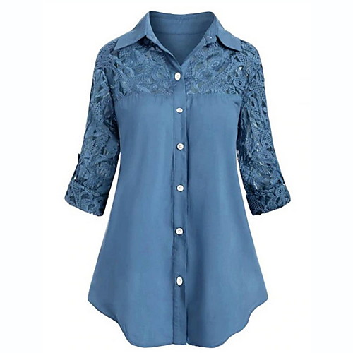 

Women's Plus Size Embroidered Plain Shirt Large Size Shirt Collar Long Sleeve Tops S M L White Blue Red Big Size / Cotton
