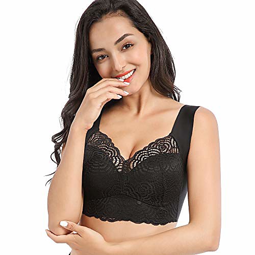 

air exsecret ultimate lift stretch full-figure seamless lace cut-out bra, sports and sleep extra lift bras for women (black-style a,50/115c)