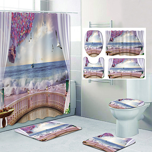 

Bathroom Shower Curtain & Mat Set Classic Polyester Waterproof