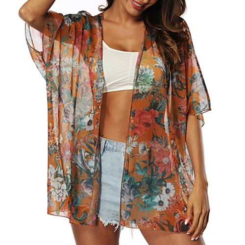 

Women's Cover Up Swimsuit Floral Orange Swimwear Bathing Suits