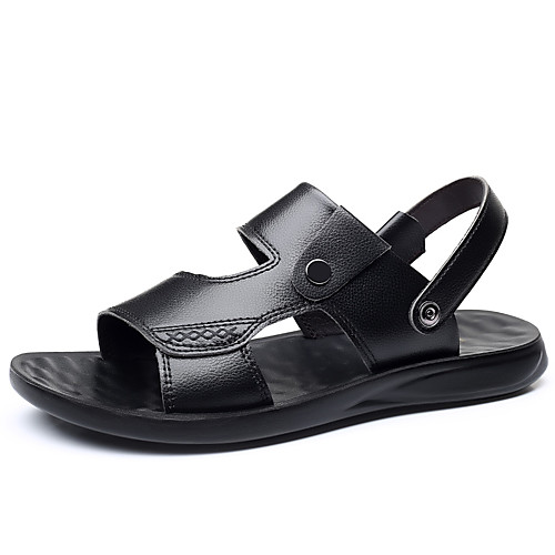 

Men's Sandals Casual Outdoor Walking Shoes PU Dark Brown Black Summer