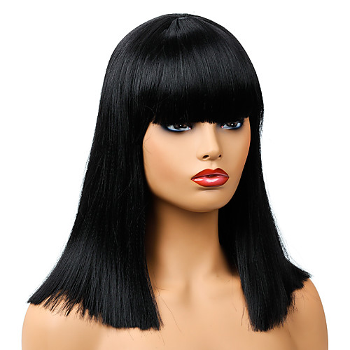

Synthetic Wig Natural Straight Neat Bang Wig Medium Length Black Synthetic Hair Women's Party Fashion Comfy Black