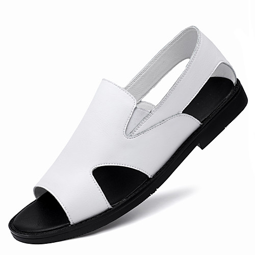 

Men's Sandals Beach Roman Shoes Daily Nappa Leather Breathable Non-slipping Wear Proof White Black Spring Summer