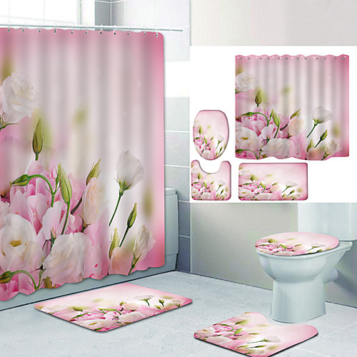 

Bathroom Shower Curtain & Mat Set Modern Polyester New Design