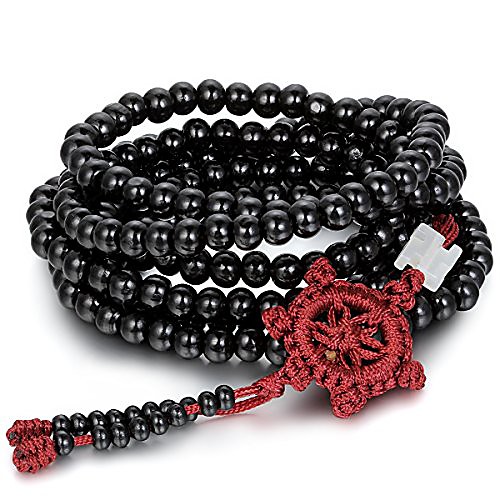 

Black Wood Prayer Mala Tibetan Buddhist Beads Bracelet Link Wrist Necklace Chain