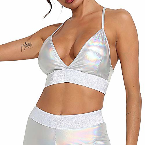 

womens sports bras sexy metallic laser sparkly shiny sports bra womens summer tops for summer nightclub (sports bra, l)