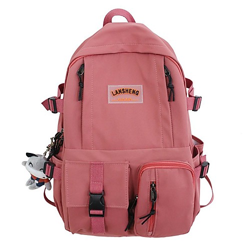 

Unisex Nylon Commuter Backpack Large Capacity Zipper Daily Backpack White Black Red Blushing Pink Green