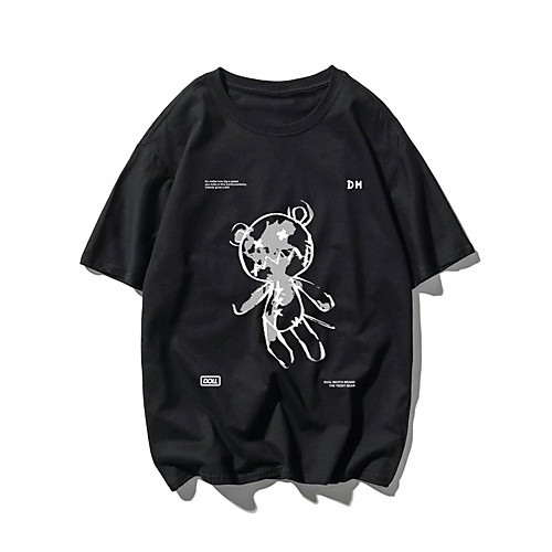 

Men's T shirt Hot Stamping Cartoon Print Short Sleeve Casual Tops 100% Cotton Basic Casual Fashion Black