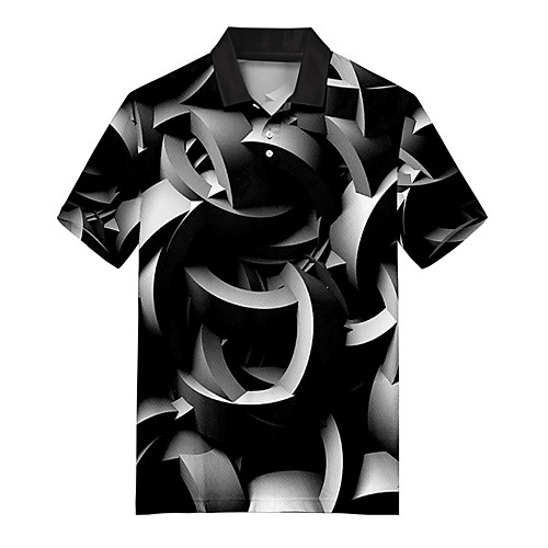 

Men's Polo 3D Print Geometry Button-Down Print Short Sleeve Casual Tops Casual Fashion Soft Breathable Black