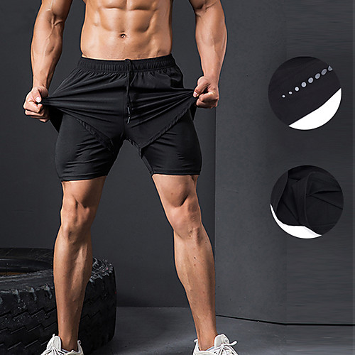 

Men's Running Shorts Athletic Bottoms Drawstring Spandex Fitness Marathon Running Training Exercise Breathable Quick Dry Moisture Wicking Normal Sport Solid Colored Black / Micro-elastic / Athleisure
