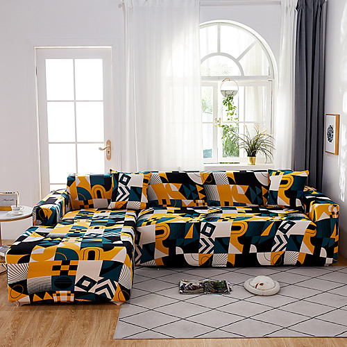

Sofa Cover The Geometric Colourful Print DustproofStretch L Shape Sofa (You will Get 1 Throw Pillow Case as free Gift)