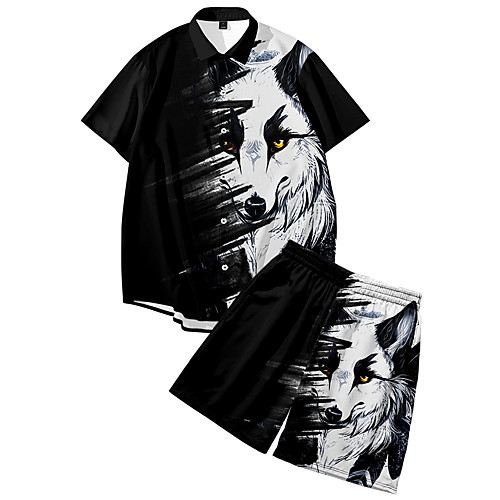

Men's Shirt Suits 3D Print Dog Animal Button-Down 3D Print Short Sleeve Daily Tops Casual Fashion Breathable Black