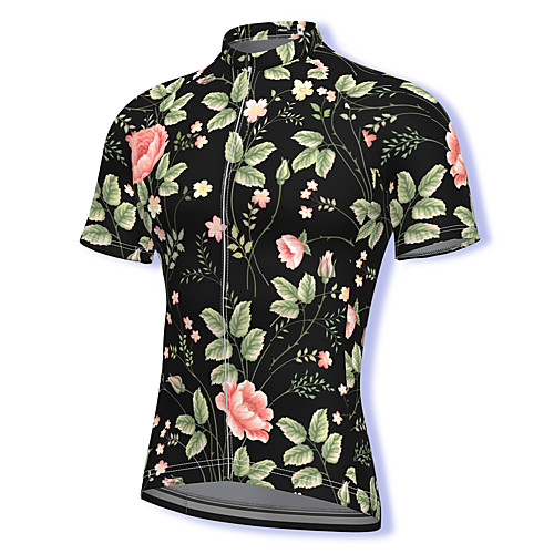 

21Grams Men's Short Sleeve Cycling Jersey Spandex Black Floral Botanical Bike Top Mountain Bike MTB Road Bike Cycling Breathable Quick Dry Sports Clothing Apparel / Athleisure