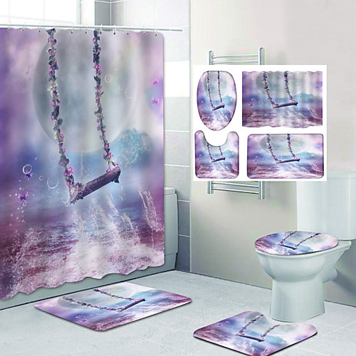 

Bathroom Shower Curtain & Mat Set Classic Polyester Waterproof