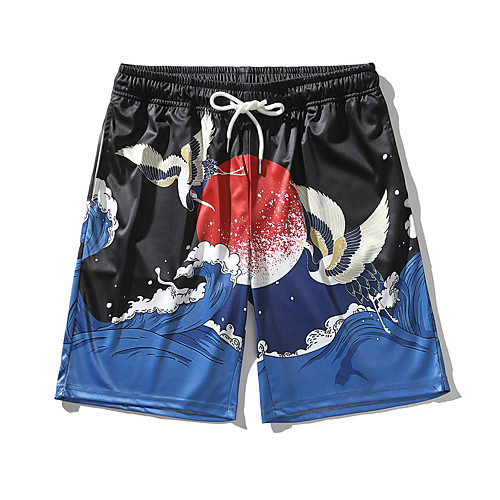 

Men's Casual / Sporty Athleisure Breathable Outdoor Daily Gym Jogger Shorts Pants Chinese Style Short Drawstring Pocket 3D Print Black