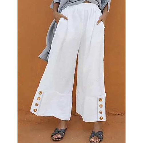 

Women's Casual / Sporty Chino Comfort Casual Beach Wide Leg Pants Plain Short Classic Pocket White