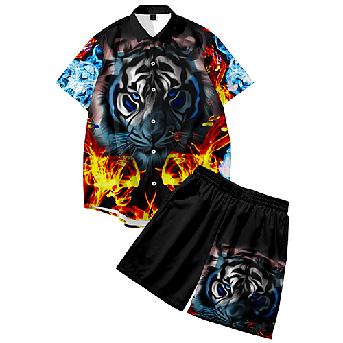 

Men's Shirt Suits 3D Print Tiger Animal Button-Down 3D Print Short Sleeve Daily Tops Casual Fashion Breathable Black