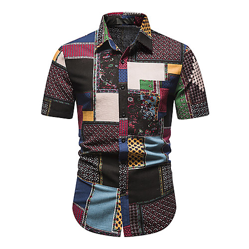 

Men's Shirt Other Prints Abstract Short Sleeve Daily Tops 100% Cotton Green / Red