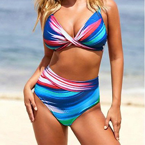 

Women's Tankini Swimwear Breathable Quick Dry Sleeveless 2 Piece - Swimming Surfing Water Sports Stripes Summer / Plus Size