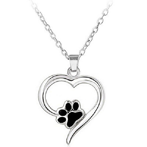 

s925 sterling silver puppy dog cat pet paw print love heart pendant necklace 18