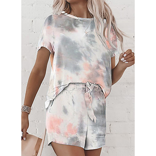 

Women's Basic Streetwear Tie Dye Casual / Daily Outdoor Two Piece Set Tracksuit T shirt Loungewear Shorts Drawstring Print Tops