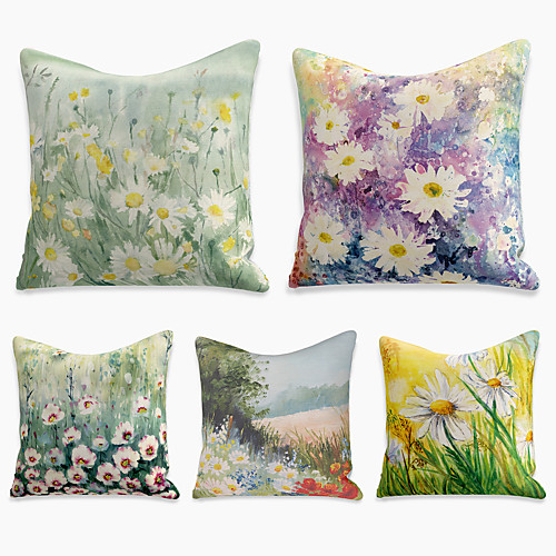 

5 pcs Linen Pillow Cover, Floral&Plants Square Zipper Polyester Traditional Classic