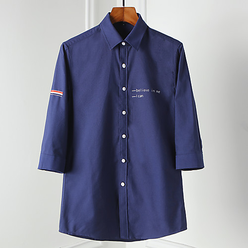 

Men's Shirt Other Prints Color Block Letter Print 3/4 Length Sleeve Daily Tops Simple Lightweight White Navy Blue Gray