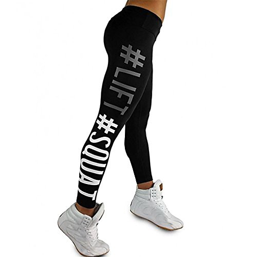 

Skinny Yoga Leggings, Lift Squat Print High Waist Trousers Fitness Running Sports Pants (L, Black)