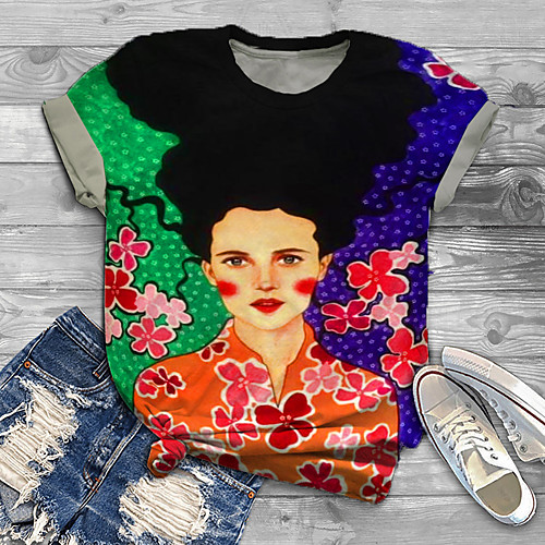 

Women's Plus Size Print Graphic Floral Portrait T shirt Large Size Crewneck Short Sleeve Basic Tops XL XXL 3XL Green Big Size