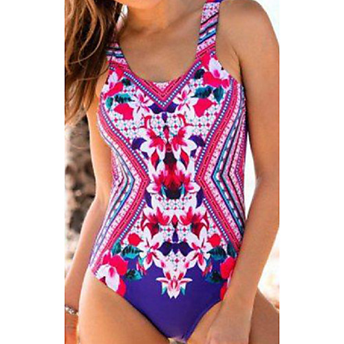 

Women's One Piece Romper Swimsuit Push Up Print Color Block Geometric Red Swimwear Camisole Padded Bathing Suits New Casual Sexy