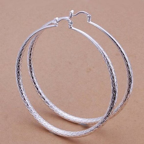 

Women's Hoop Earrings Geometrical Precious Fashion Silver Plated Earrings Jewelry Silver For Christmas Halloween Party Evening Gift Date 1 Pair