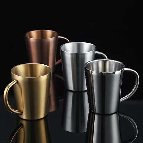 

Stainless Steel Mug Coffee Milk Cup with Handle Copper-plated SUS304 Double Layer Anti-scalding Insulated Heat Resistant Water Beer and Wine Cup 350ml 12oz