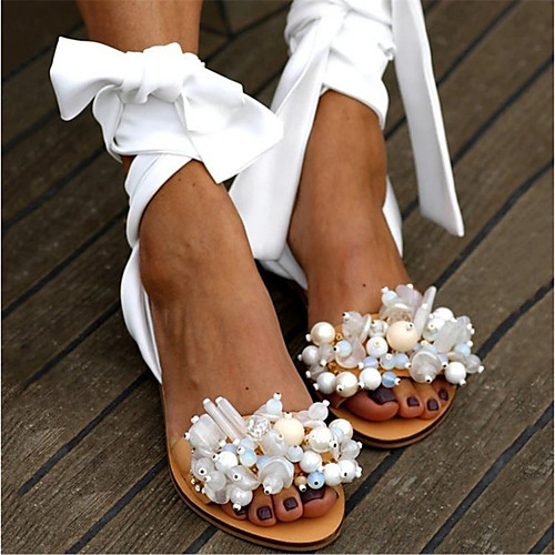 

Women's Sandals Boho Bohemia Beach Flat Heel Round Toe Flat Sandals Vintage Daily PU Color Block White Black Purple