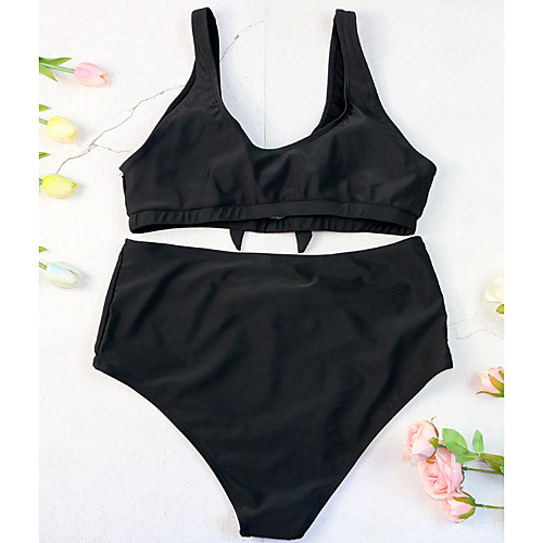 

Women's Plus Size Padded Black Minimalism New Bikini 2 Piece Swimsuit Tummy Control Push Up Solid Colored Strap Swimwear Bathing Suits Black