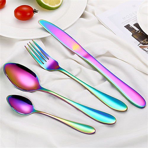 

4 PCS Tableware Set Spoon Knife and Fork Set Symphony Color Stainless Steel Steak Knife Classic Style Household