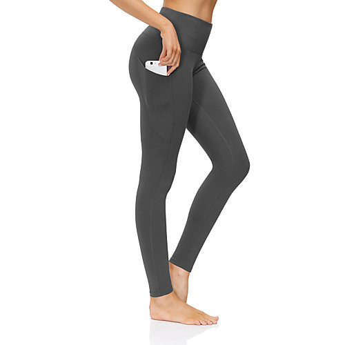

Women's High Waist Yoga Pants Side Pockets Hidden Waistband Pocket Cropped Leggings Bottoms Tummy Control Butt Lift Breathable Solid Color Black Burgundy Dark Green Spandex Yoga Fitness Gym Workout