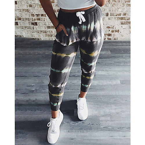 

Women's Simple Casual / Sporty Comfort Daily Going out Sweatpants Pants Tie Dye Graphic Prints Ankle-Length Drawstring Pocket Print Blue Gray