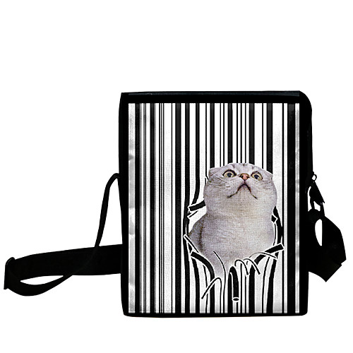 

Unisex Kids Bags Oxford Cloth Canvas Crossbody Bag Zipper 3D Print Cat Animal Daily Traveling Outdoor MessengerBag Wine White Black Milky White