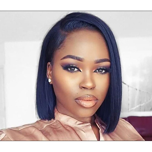 

Remy Human Hair Lace Front Wig Side Part style Brazilian Hair Yaki Straight Black Wig 150% Density with Baby Hair New Design Thick Women's Short Medium Length Human Hair Lace Wig