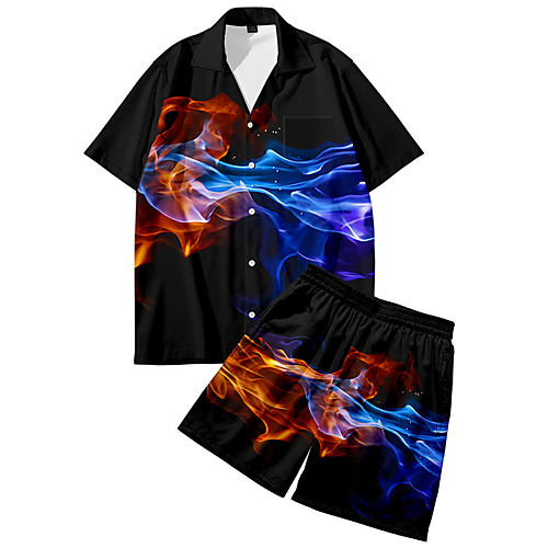 

Men's Shirt Suits 3D Print Lightning Button-Down 3D Print Short Sleeve Street Tops Fashion Classic Breathable Comfortable Black