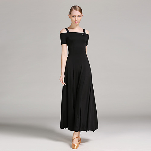 

Ballroom Dance Dress Pleats Solid Women's Training Performance Short Sleeve Natural Ice Silk